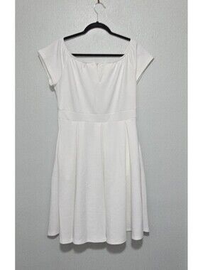 Lalagen White Dress Womens L Large Off The Shoulder Gold Zip Pleated Skater NWT